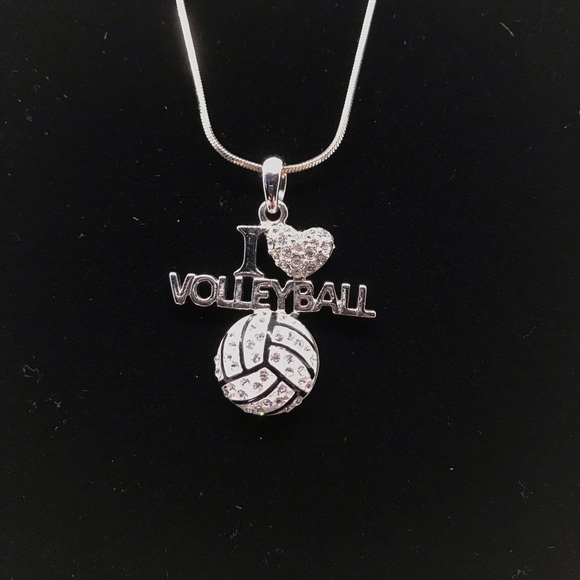 Volleyball Jewelry - Silver Crystal Studded Volleyball Necklace, NWOT